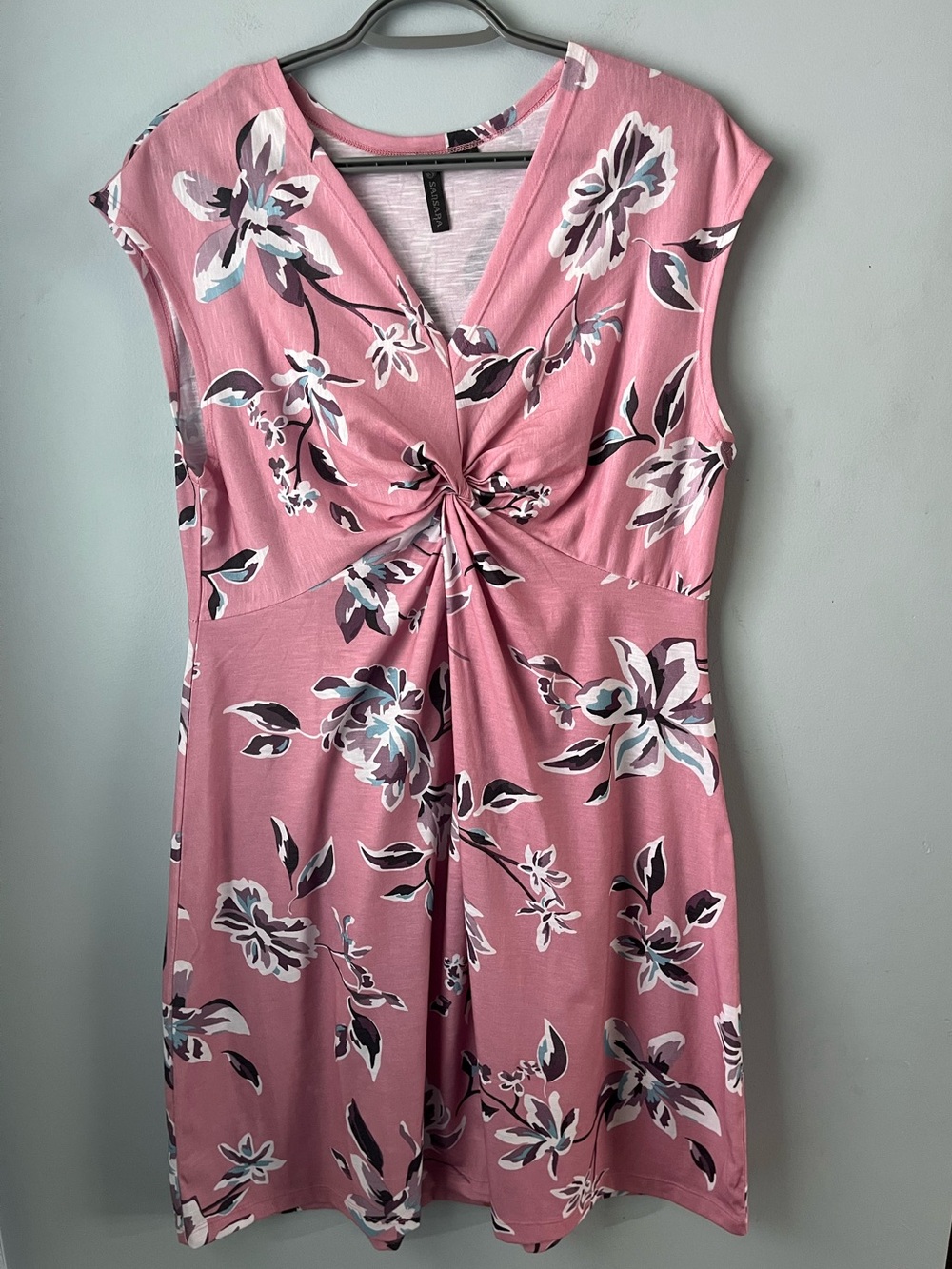 Sansara Pink Floral Twist-Front Flowy Sleeveless Stretch Midi Dress Size XL